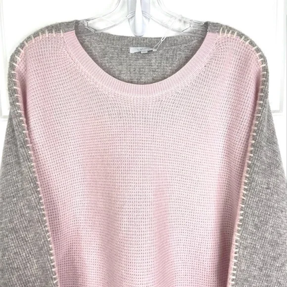 JOHNNY WAS CALME 100% Cashmere Color Block Waffle Sweater NEW Size M Pink Gray